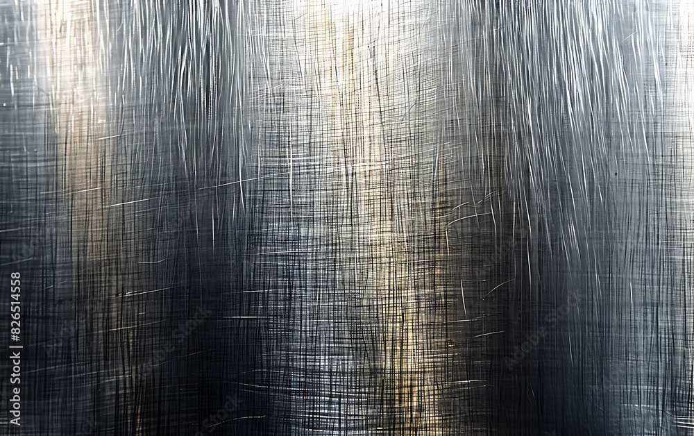 Detailed close-up of a brushed metal plate background with a seamless, dull polished finish, featuring fine horizontal brush strokes and a silver grey color