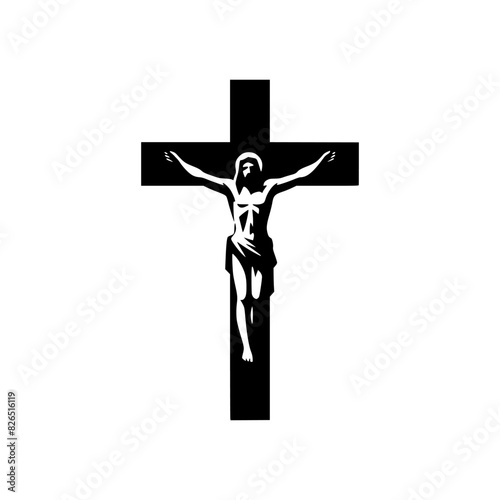 Black silhouette of Jesus. vector logo of Christianism isolated on white background.