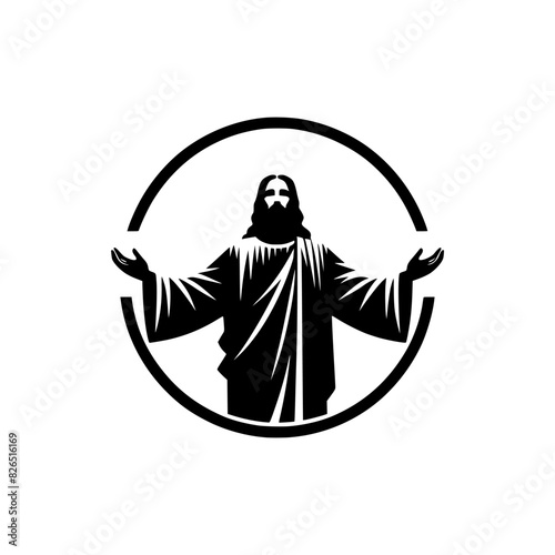 Black silhouette of Jesus. vector logo of Christianism isolated on white background.