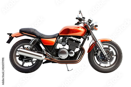 Bright orange motorcycle on transparent background