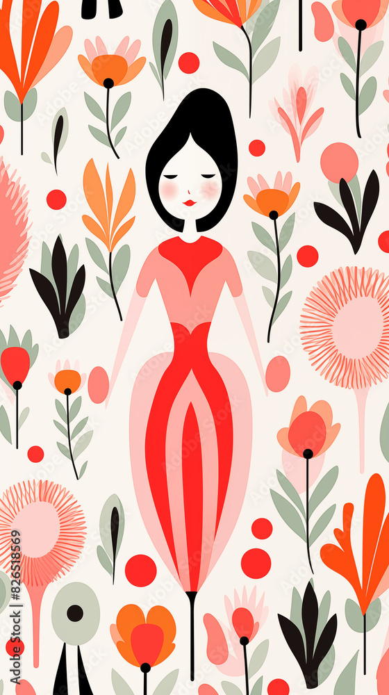 Fototapeta premium Abstract Image, Romantic Flowers, Volleyball, Pattern Style Texture, Wallpaper, Background, Cell Phone and Smartphone Cover, Computer Screen, Cell Phone and Smartphone Screen, 9:16 Format - PNG