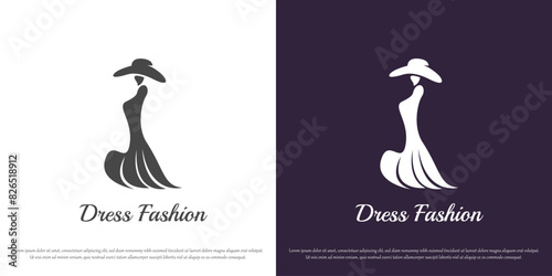 Hat dress girl logo design illustration. Silhouette of beautiful woman wearing dress hat accessories fashion lifestyle clothing victorian royal princess empress. Vintage classic old luxury icon.
