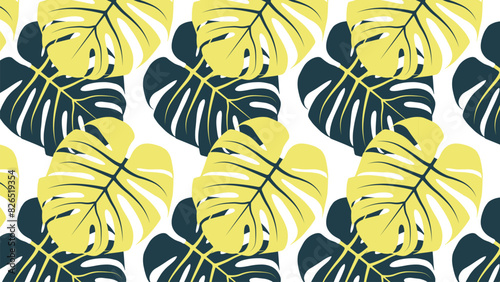 Seamless two-color pattern with monstera leaves photo