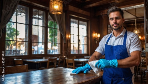 Barista Cleaning and Preparing Coffee Shop Interior