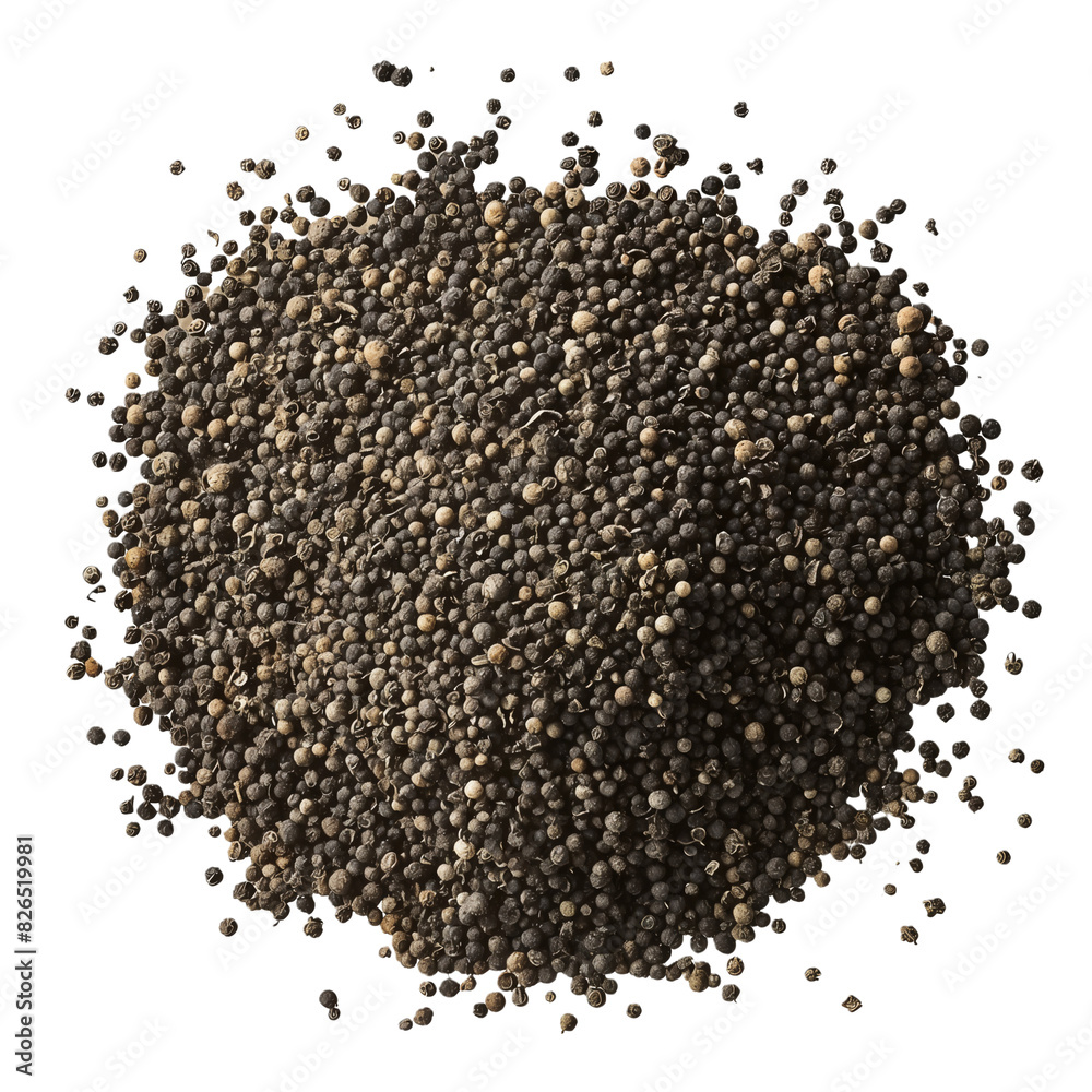 Circular Spread of Ground Black Peppercorns isolated on white, top view Circular Spread of Ground Black Peppercorns isolated on white, top view