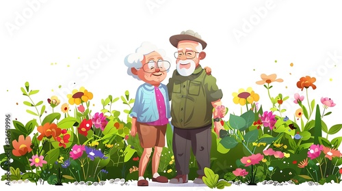 grandmother, senior, elderly, grandparent, love, cartoon, elder, together, togetherness, happiness, couple, family, illustration, design, human relationships, affection, aged, bonding, comic, festive,