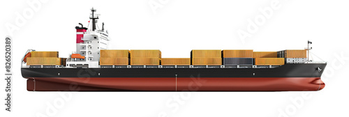 Cargo ship with containers side view on transparent © Larisa