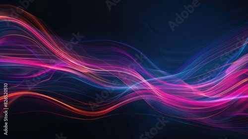 Dynamic abstract background with neon light trails on a dark backdrop.
