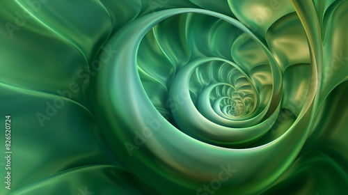 Um fundo abstrato com uma espiral de proporção áurea em tons de verde photo