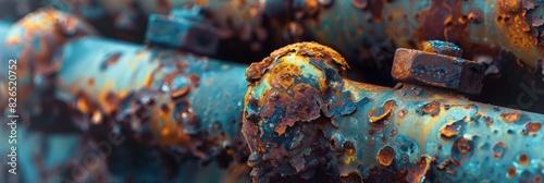 Detailed view showing corrosion and rust on a metal pipe, showcasing the process of decay and deterioration photo
