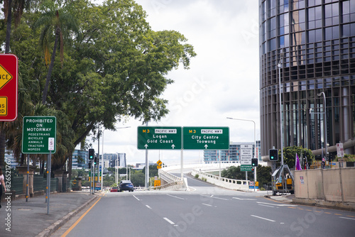 view of road signs while driving towards captain cook bridge and riverside expressway in Brisbane photo