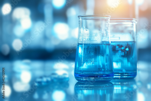 Wallpaper Mural Blue liquid in beaker with bokeh background Torontodigital.ca