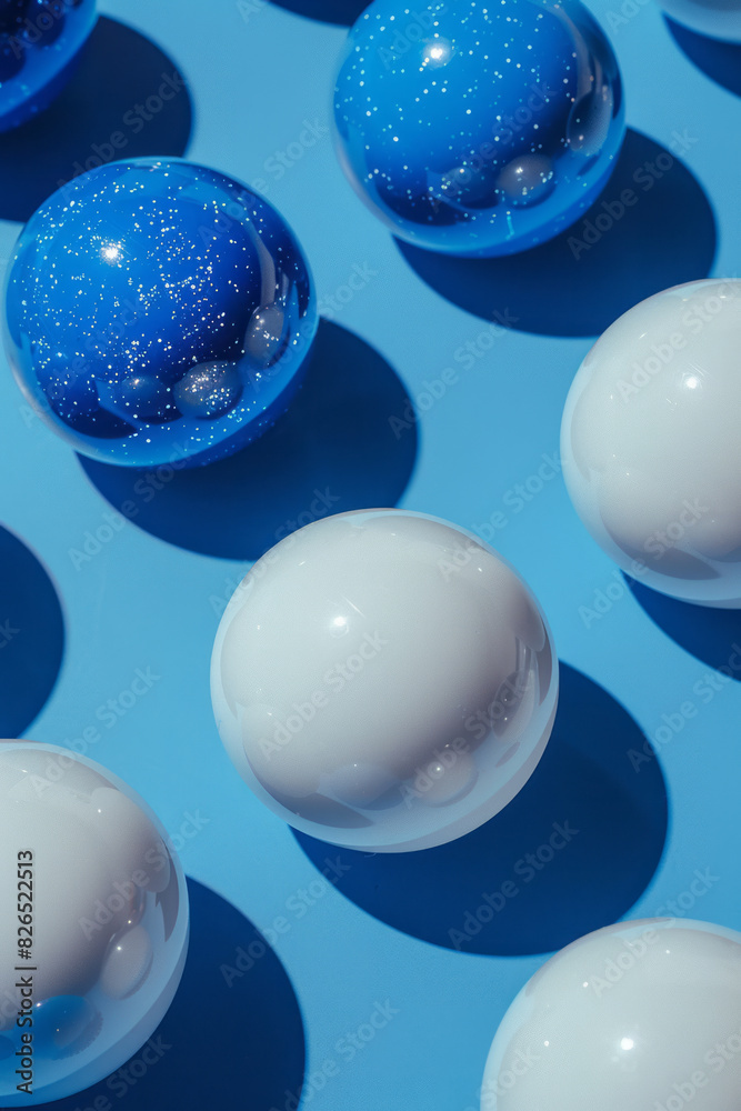 Illustration with a blue and white palette, where the table felt is a deep blue and the balls are either blue or white, emphasizing a cool, clean aesthetic, Illustration with a blue and white palette, where the table felt is a deep blue and the balls are either blue or white, emphasizing a cool, clean aesthetic,
