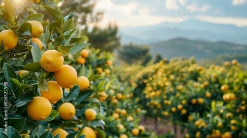 A picturesque landscape of lemon groves with copy spcace photo