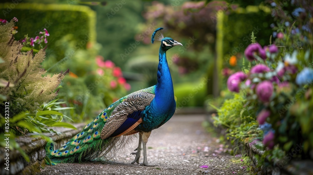 Obraz premium A lovely sight of the peacock within the castle gardens