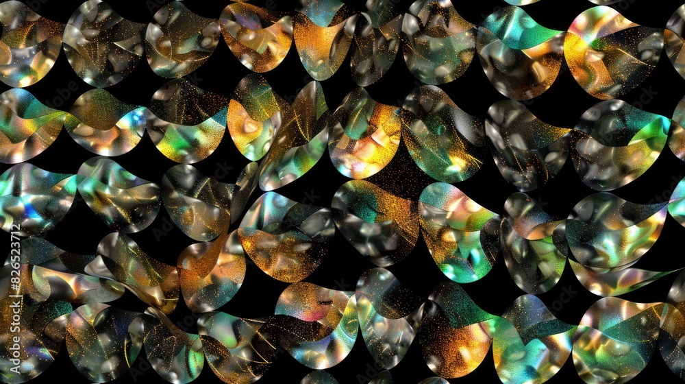 Obraz premium translucent curves in holographic fluid, intertwining to form a surreal symphony of color and light against a shadowy backdrop, creating a seamless pattern. SEAMLESS PATTERN