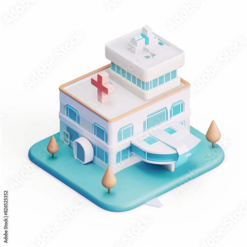 Hospital icon in 3D style on a white background