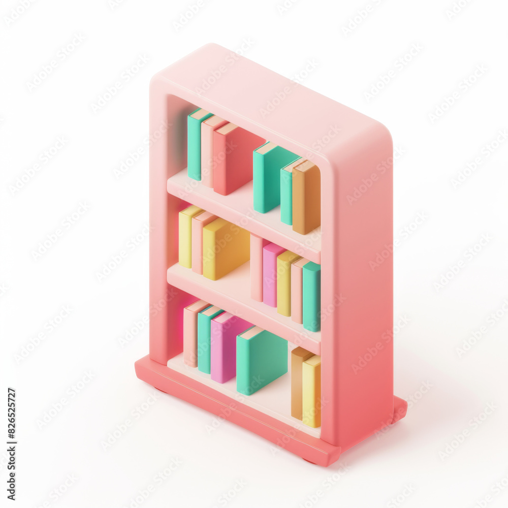Bookshelf icon in 3D style on a white background Bookshelf icon in 3D style on a white background