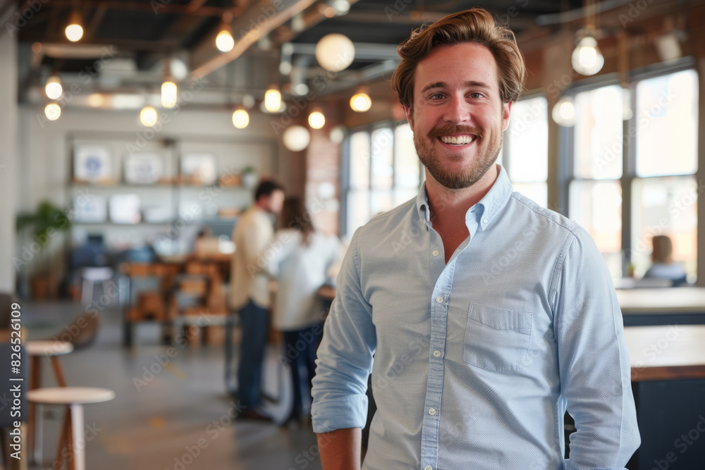 a Caucasian professional displaying optimism and expertise in a contemporary startup environment. a Caucasian professional displaying optimism and expertise in a contemporary startup environment.
