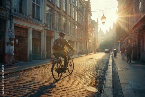Cyclist s Journey through Historic European City Center - Cultural Active Lifestyle Scene