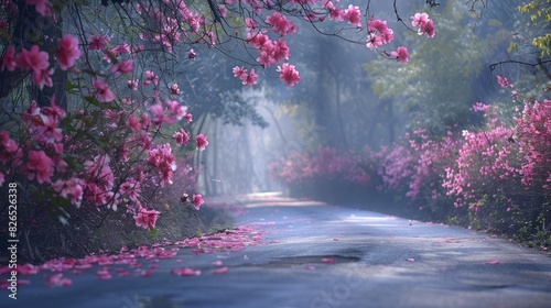 Pink flowers adorning the roadside photo