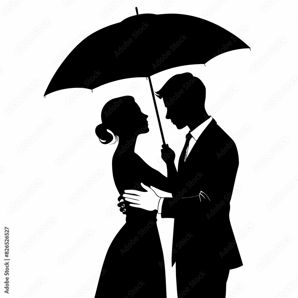 a high-resolution vector illustration of a realistically beautiful couple in black silhouette isolated on a white background