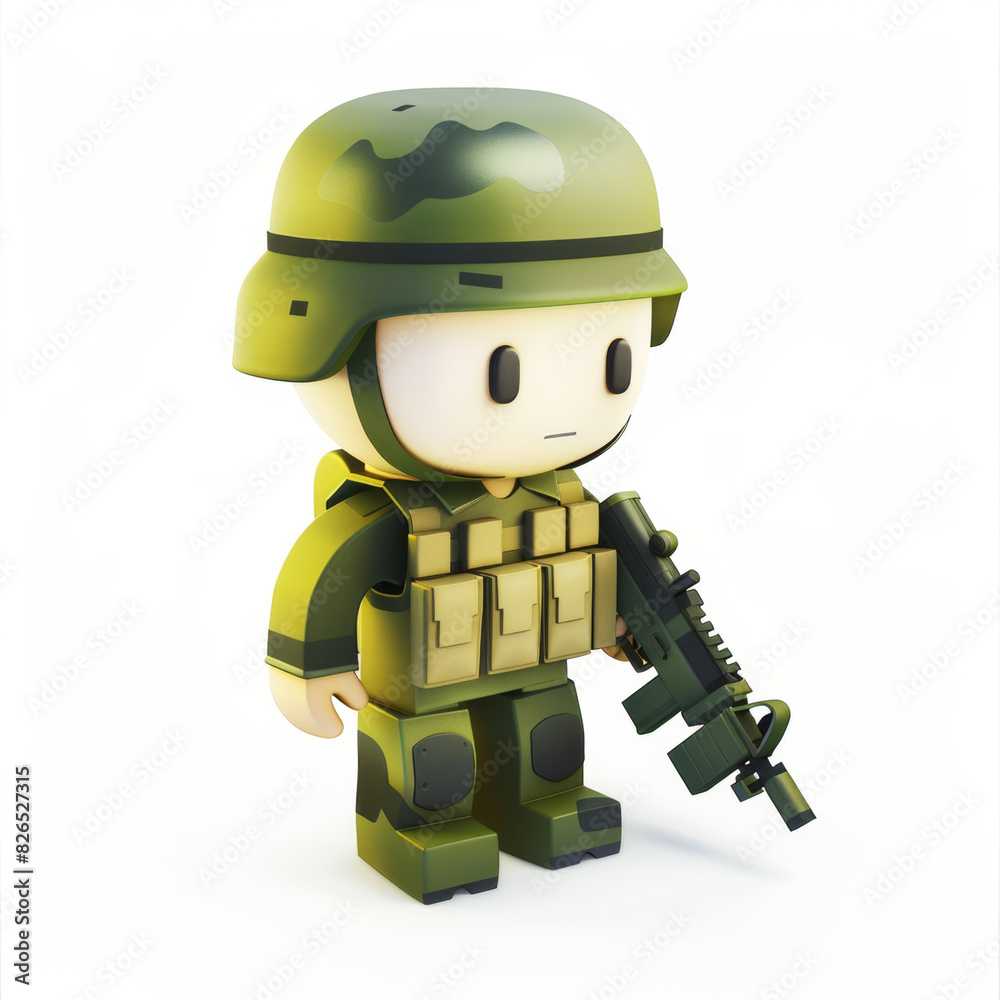 military soldier icon in 3D style on a white background military soldier icon in 3D style on a white background