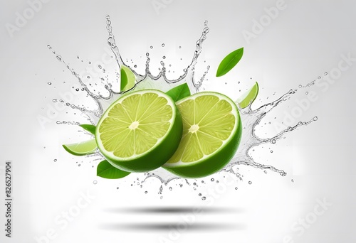 Falling lime isolated on a white background, selective focus