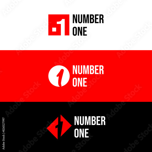 Set Of Number 1 Logos With Three Concept Negative Space Style