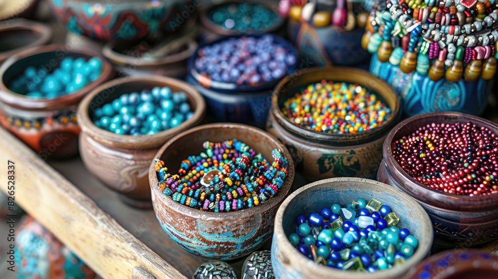 Assorted beads and handcrafted items in a container Crafting with embroidery and beadwork Handmade creations Assorted beads and handcrafted items in a container Crafting with embroidery and beadwork Handmade creations