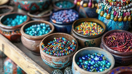 Assorted beads and handcrafted items in a container Crafting with embroidery and beadwork Handmade creations