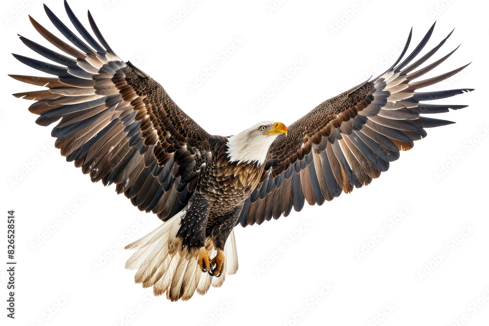 A majestic bald eagle with wings spread wide in flight, A majestic bald eagle with wings spread wide in flight,