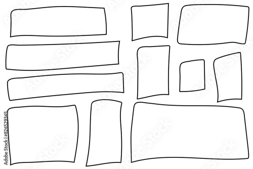 Handdrawn doodle grunge square highlights. Scribble rectangular frames set. Charcoal pen rectangle borders. Marker scratch scribble scrawl frames. Vector illustration of freehand painted angular note