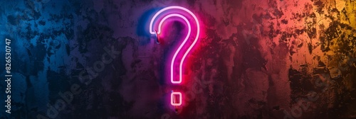 Close-up of a glowing neon question mark sign on a dark wall  showcasing vibrant colors and a captivating glow