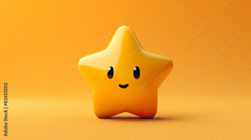 A cute yellow star with a smiley face depicted on a matching yellow background.