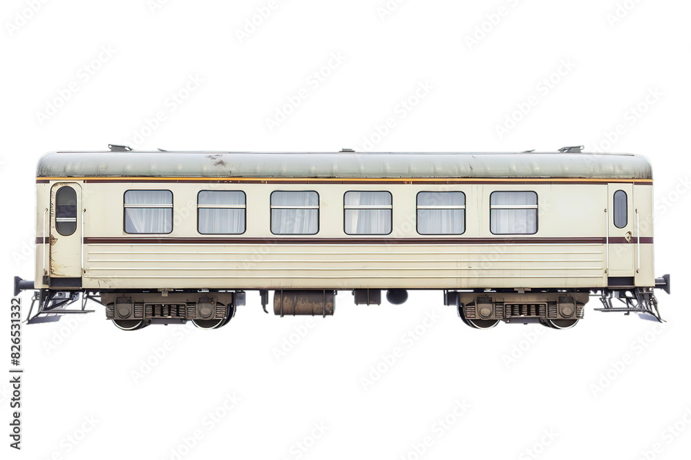 Fototapeta premium Side view of vintage train carriage isolated on white.