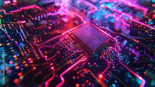 A close-up of a computer chip with glowing lights.