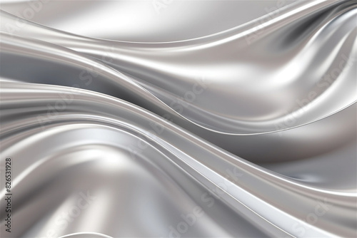 Chrome liquid silver background. Abstract metal texture with 3d waves. Silver color chrome morphism pattern, steel reflection design, aluminum shiny illustration