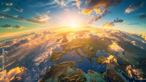 Planet Earth - Sunrise Over Europe - Sun Space Clouds Electricity Sustainable Resources 