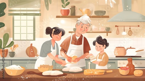 Grandparents and Grandchildren Bond Over Baking: A Warmhearted of Family Ties and Love in the photo