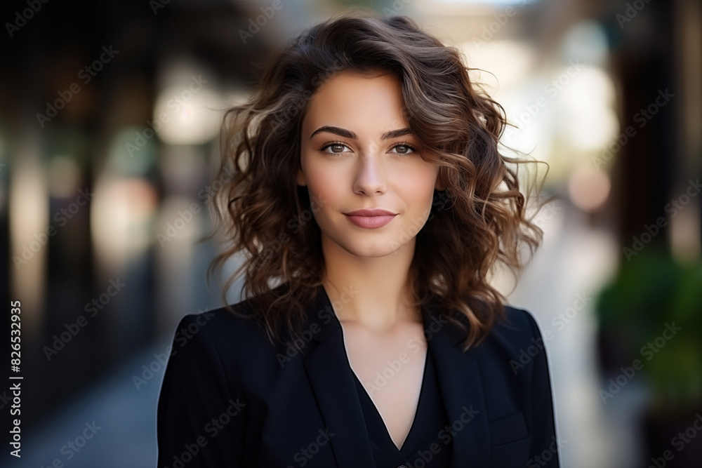 Naklejka premium Portrait of a beautiful young brunette woman with curly hair.