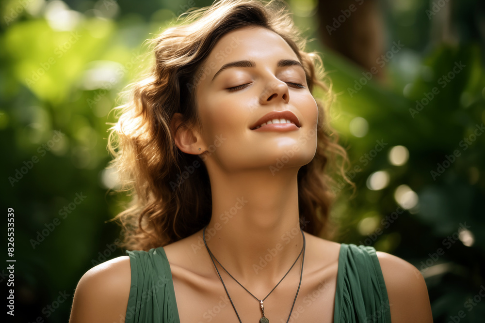 Portrait of beautiful young woman with closed eyes on sunny day outdoors Portrait of beautiful young woman with closed eyes on sunny day outdoors