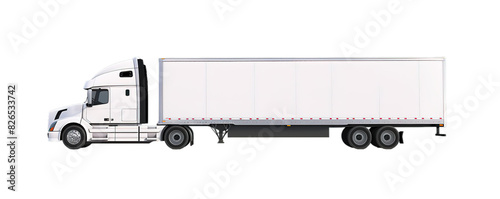 Side view of white semi truck on transparent background