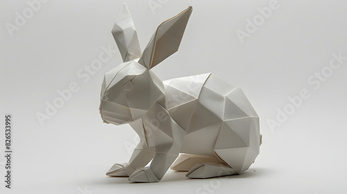 3D rendering of a white polygonal rabbit isolated on white background photo