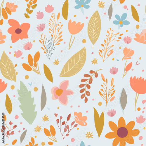 Flower pattern with leaves floral single line art pattern5