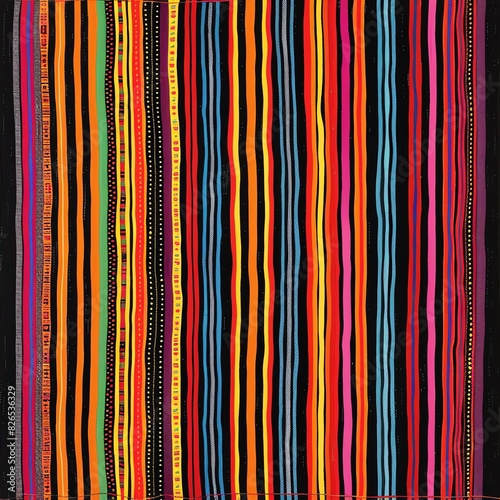 Bolivian geometric textile illustration with colorful stripes,