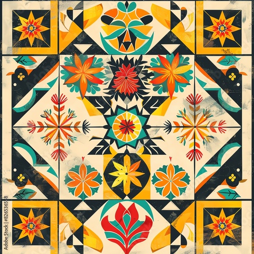 Cuban geometric guayabera shirt pattern illustration with traditional designs,