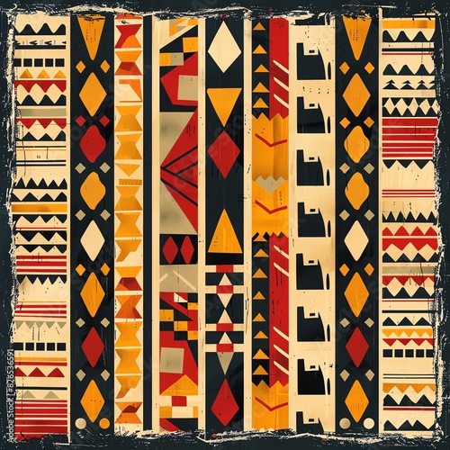 Ethiopian geometric textile illustration with traditional patterns,