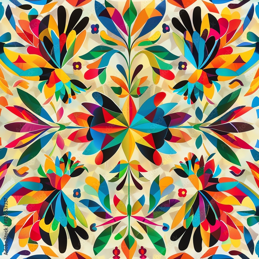 Mexican Otomi textile geometric illustration with vibrant colors, Mexican Otomi textile geometric illustration with vibrant colors,