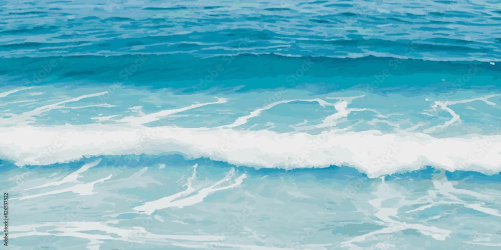 Fototapeta premium Watercolor surface ocean water wave, seamless blue water ocean wave background. Blue water ocean surfing wave.